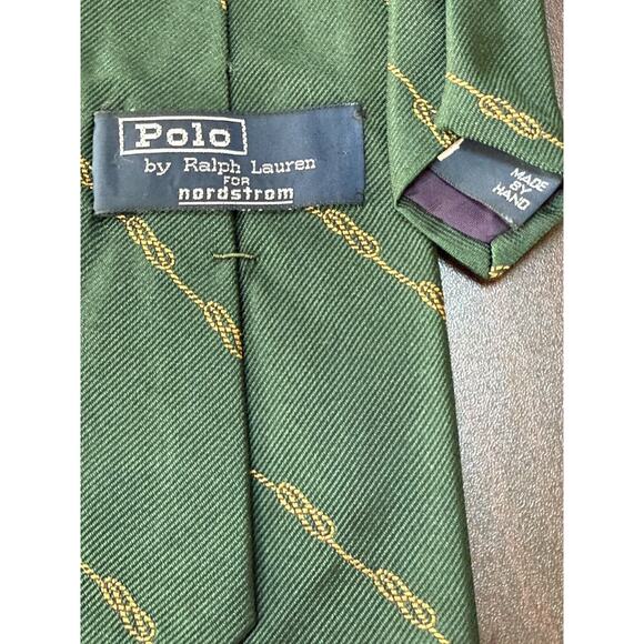 Polo Ralph Lauren VTG Silk Tie Green Gold Chain Link Pattern Hand made Nordstrom - Picture 3 of 6